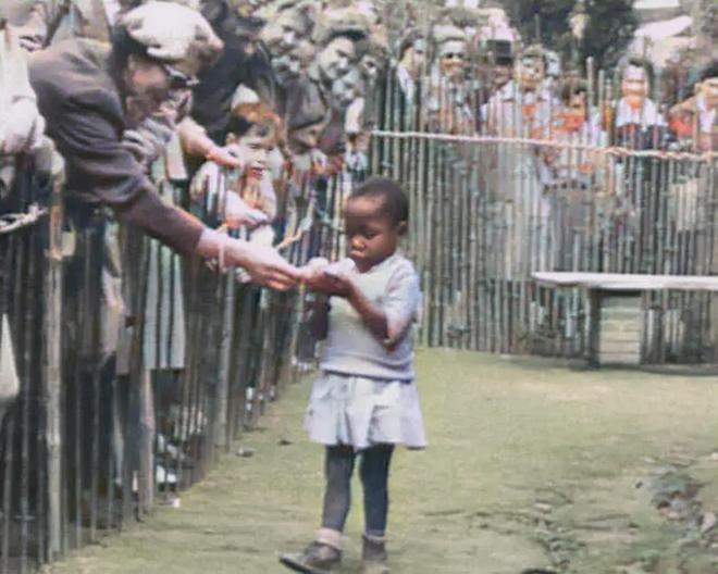 1958年比利时布鲁塞尔世界博览会中刚果小女孩被关在栅栏里(图1)